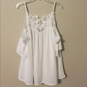 White Lace Cold Shoulder Top